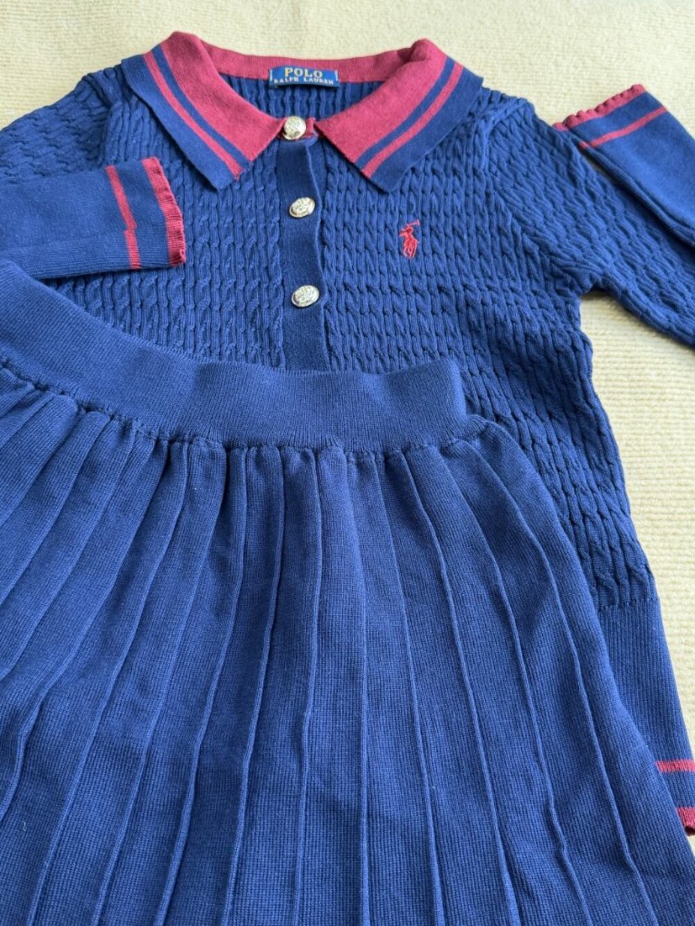 Polo Ralph Lauren Women Cable Knit 2 Piece Set Navy Striped Polo Cardigan - Picture 4 of 11
